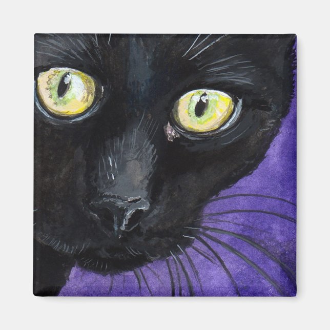Imán Gato negro con ojos amarillos Ilustracion (Frente)