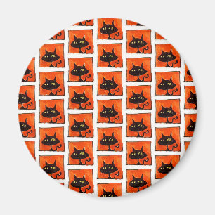 Imán Gato negro de Halloween cuadrados naranjas Cartoon