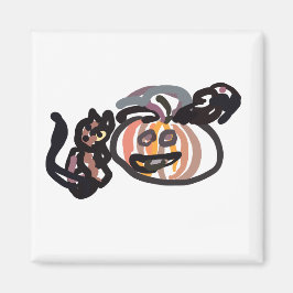 Imán gato negro de Halloween y cuervo