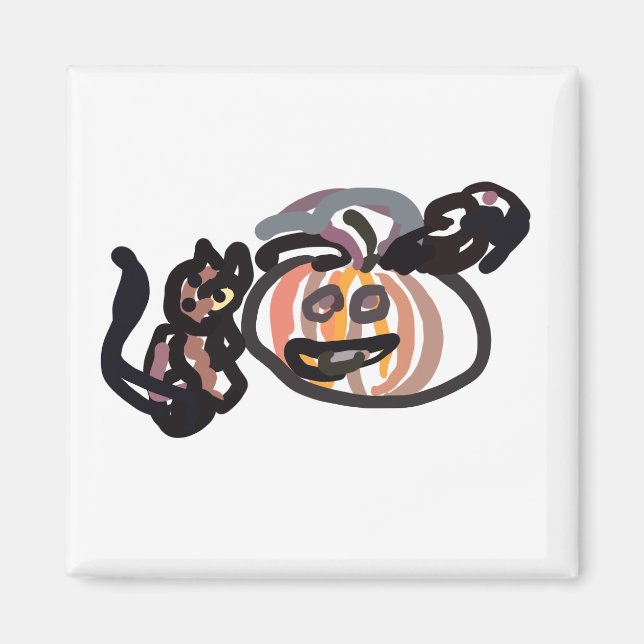 Imán gato negro de Halloween y cuervo (Frente)