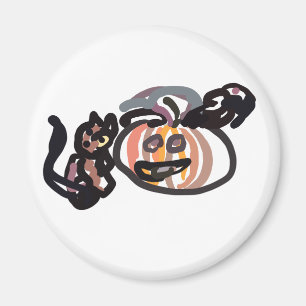 Imán gato negro de Halloween y cuervo