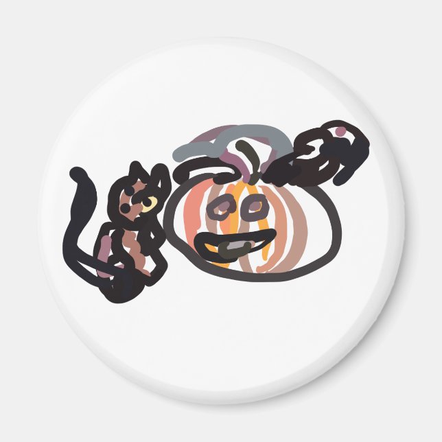 Imán gato negro de Halloween y cuervo (Frente)