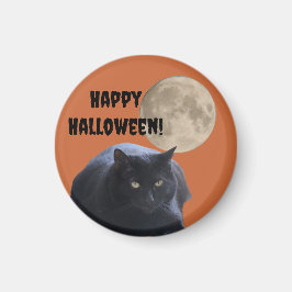 Imán Gato negro de la luna llena de Halloween