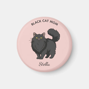 Imán Gato Negro de Pelo Largo Mamá Personalizado