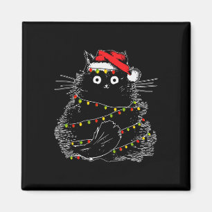 Imán Gato negro de Santa enredado en luz de árbol de Na
