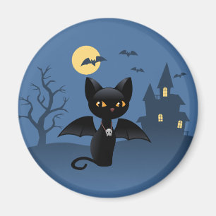 Imán Gato negro de vampiros de Halloween con alas