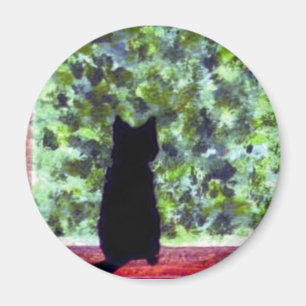 Imán Gato negro del arte lindo del gato en la pintura