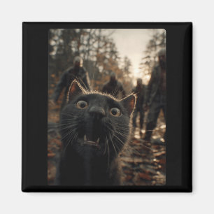 Imán Gato negro divertido selfie con zombies felino ani
