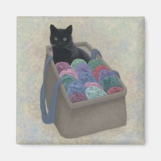 Imán Gato negro en bolsa de hilados (Frente)