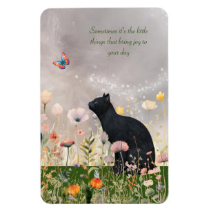 Imán Gato negro en flores