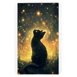 Imán Gato negro encantado con dibujos de luciérnagas
