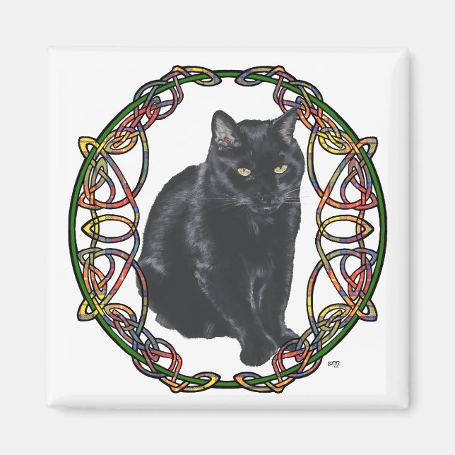 Imán Gato Negro Entrelazo Celta (Frente)