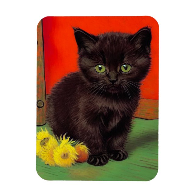 Imán Gato negro estilo Van Gogh (Vertical)