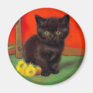 Imán Gato negro estilo Van Gogh