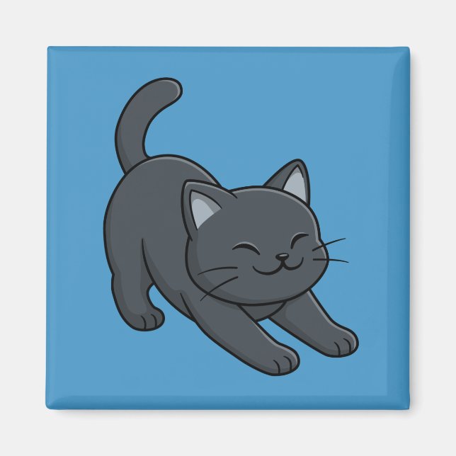 Imán Gato negro estirándose sobre azul (Frente)