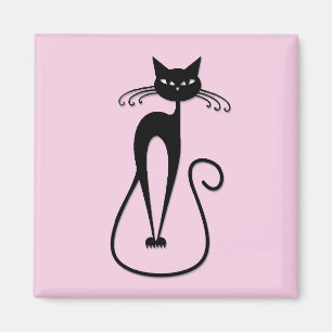 Imán Gato negro flaco y caprichoso rosa