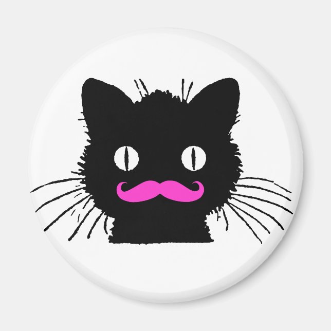 IMÁN GATO NEGRO FUNNY PINK MUSTACHE (Frente)