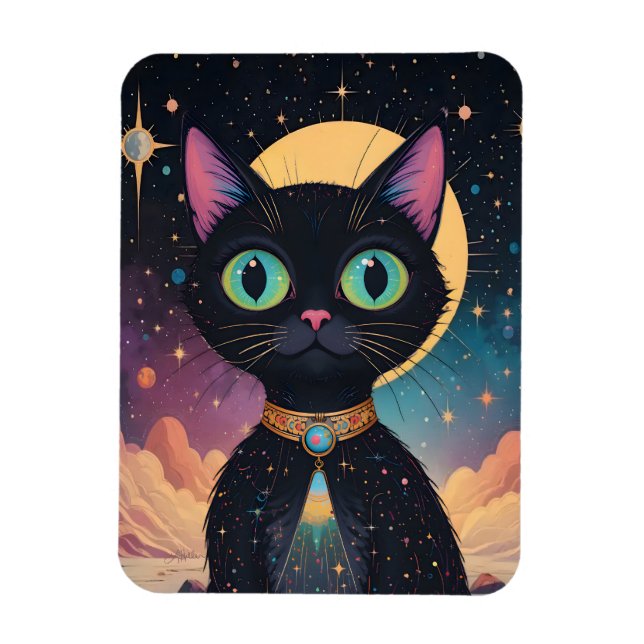 Imán Gato negro futurista atómico en luz de la luna (Vertical)