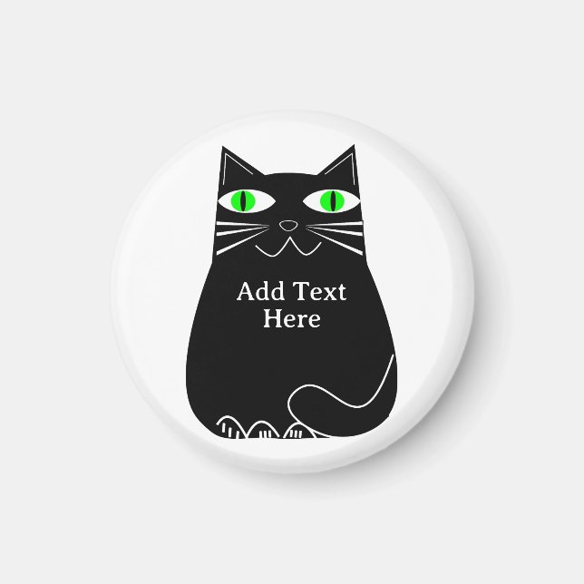 Imán Gato negro graso con ojos verdes Personalizado tex (Frente)