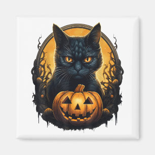 Imán Gato negro Halloween Calabazas con miedo Gato negr