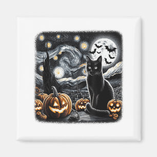 Imán Gato negro Halloween Gato ama a gato estrellado va