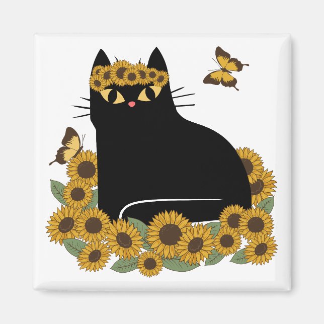 Imán Gato negro hippie de mediados de siglo (Frente)