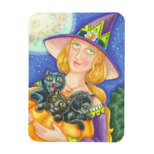 IMÁN GATO NEGRO KITTENS & WITCH, HALLOWEEN MAGNET