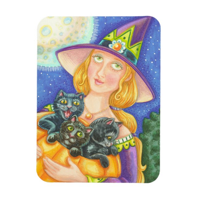 IMÁN GATO NEGRO KITTENS & WITCH, HALLOWEEN MAGNET (Vertical)