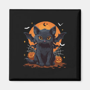 Imán Gato negro lindo con la calabaza de la barba Hombr