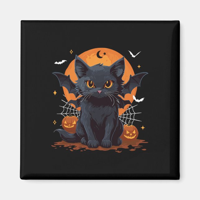 Imán Gato negro lindo con la calabaza de la barba Hombr (Frente)