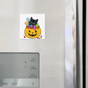 Imán Gato negro lindo en calabaza de Jack-O'-Lantern Ha