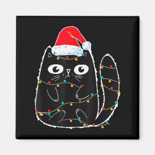 Imán Gato negro lindo Santa Luces de Navidad Meow Gatit