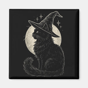 Imán Gato Negro Lindo Sombrero de Bruja Luna Retro Coqu