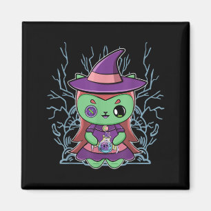 Imán Gato Negro Lindo Sombrero de Bruja Y Poción Mágica