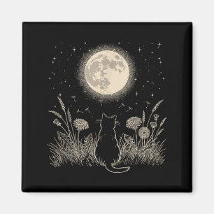Imán Gato Negro Luna Floral Estético Hombres Mujeres Ga