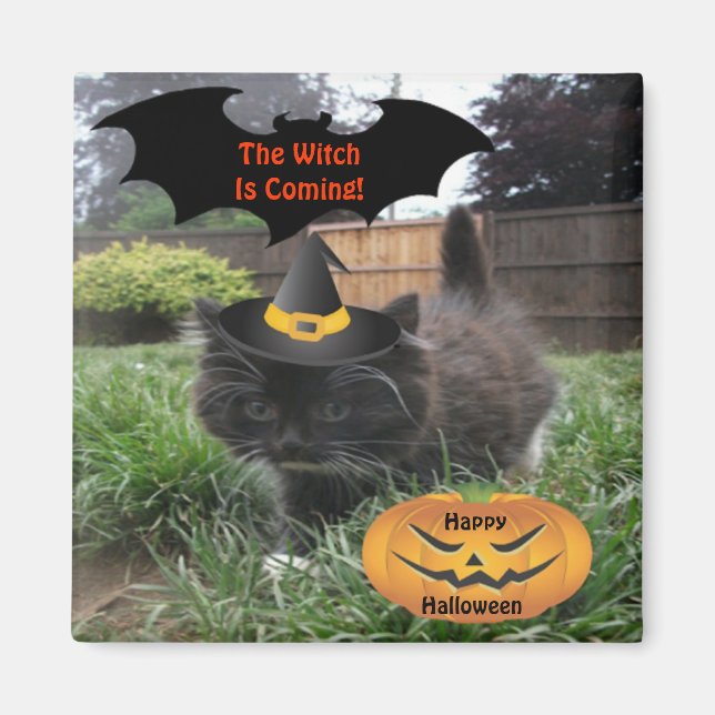 Imán Gato negro magnético La Bruja viene (Frente)