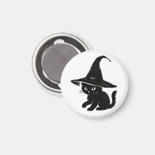 Imán Gato negro minimalista con diseño de sombrero de b