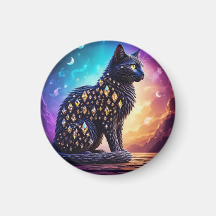Imán Gato Negro Misterioso Con Diamantes