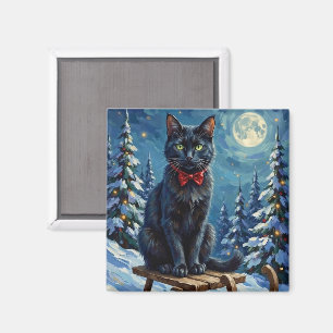 Imán Gato Negro Místico Trineo de Invierno Encantado Na
