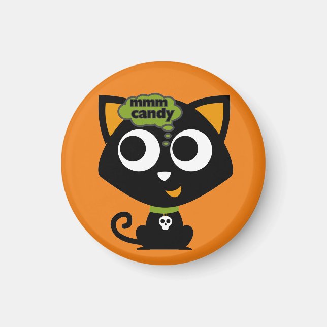 Imán Gato negro Mmm Candy Halloween (Frente)