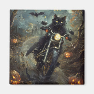 Imán Gato Negro Montando Motocicleta Halloween Espeluzn
