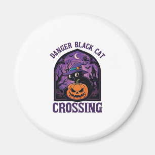Imán Gato Negro Peligro Cruzando Halloween Calabaza Bru