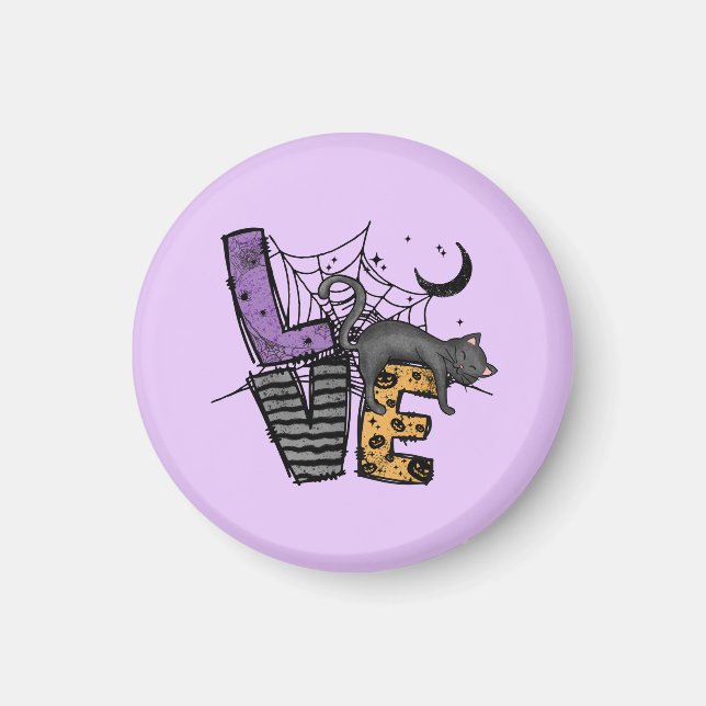 Imán Gato negro perezoso en la web araña con amor (Frente)