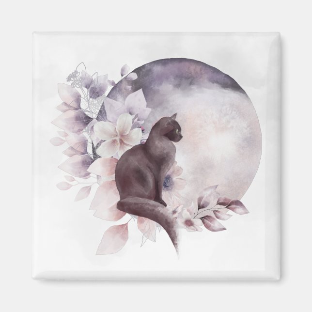 Imán Gato negro por una luna llena mágica (Frente)