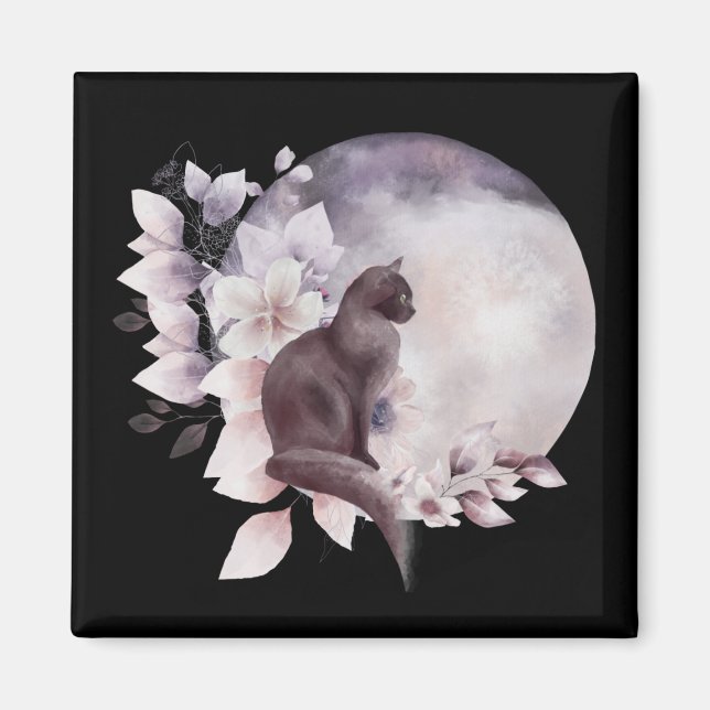 Imán Gato negro por una luna llena mágica (Frente)