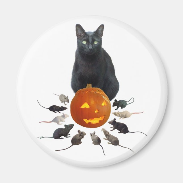 Imán Gato negro, ratas y Jack-o-Lantern (Frente)