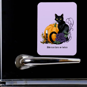 Imán Gato Negro Rosa Púrpura Calabaza Gótico Otoño