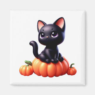 Imán Gato negro sentado en una calabaza