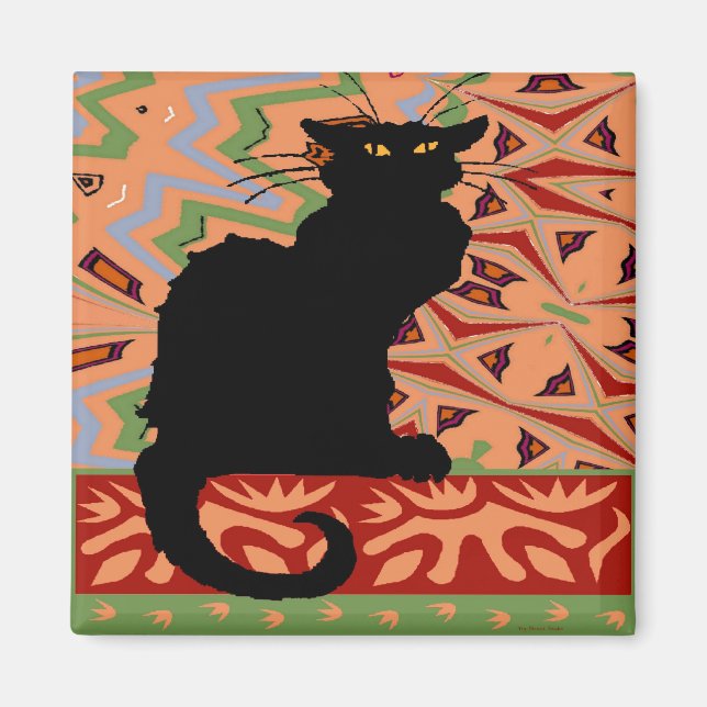 Imán Gato negro sobre fondo de escritorio abstracto (Frente)