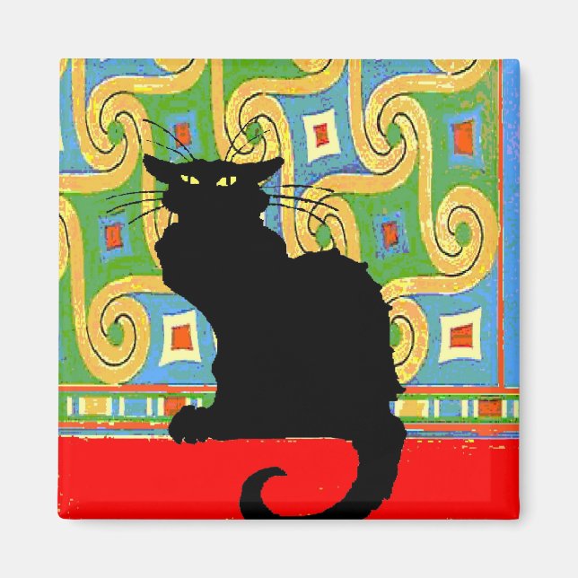 Imán Gato negro sobre fondo de escritorio abstracto (Frente)